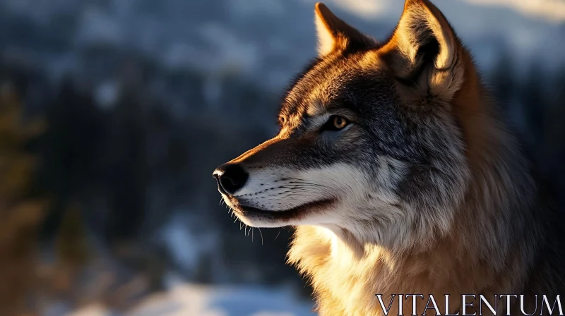 Wolf in Winter Sunlight AI Image