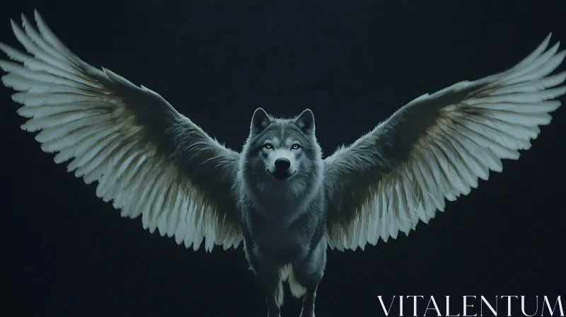 Mystical Winged Wolf on Dark Backdrop AI Image