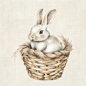 Rabbit in Woven Basket Illustration