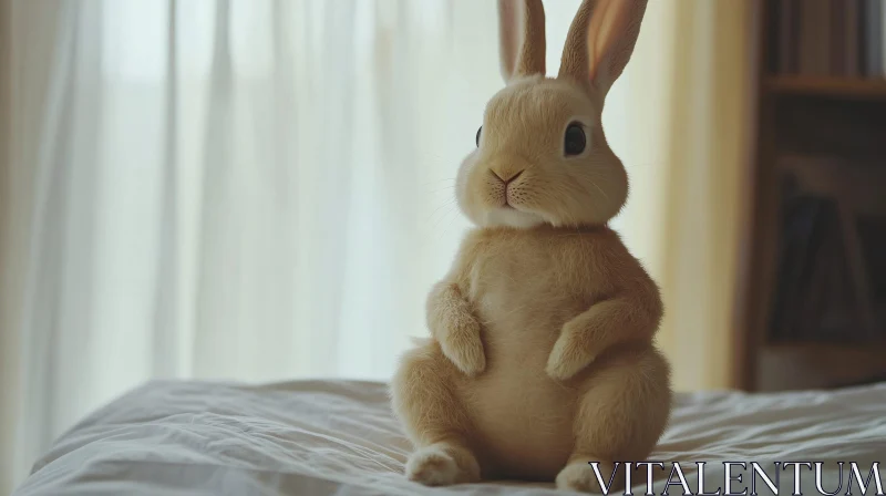 Charming Bunny Sitting on Bed AI Image