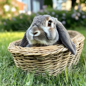 Rabbit Resting Peacefully in Wicker Basket