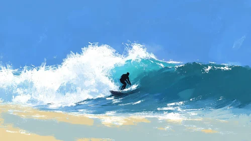 Ocean Wave Surfing Silhouette Painting