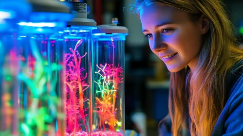 Girl with Glowing Aquariums