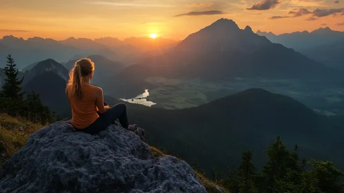 Woman Admiring Mountain Sunset