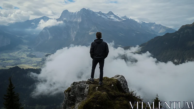 Man on Mountain Top AI Image