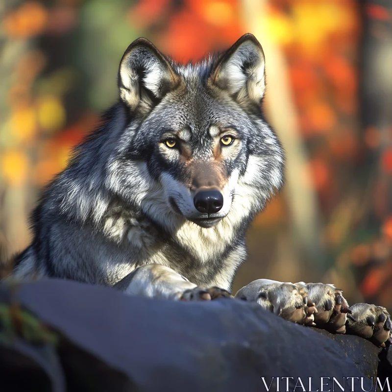 AI ART Wolf Resting on Rock