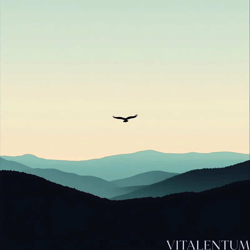 AI ART Bird Flying Over Mountain Landscape