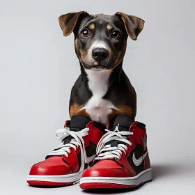 Cute Dog Wearing Red Shoes