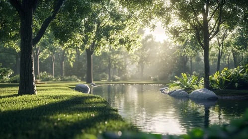 Tranquil Pond in Lush Forest