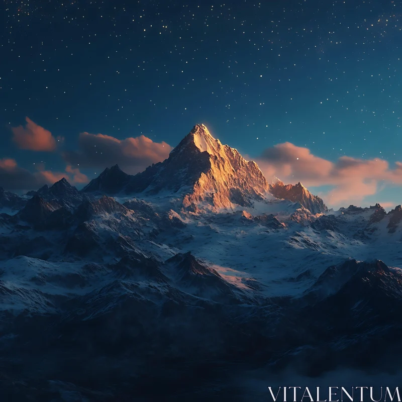 Snowy Mountain at Night AI Image