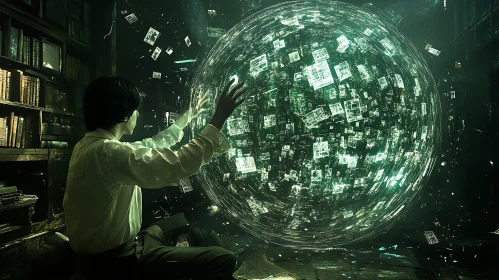 Mystical Orb in Library Setting
