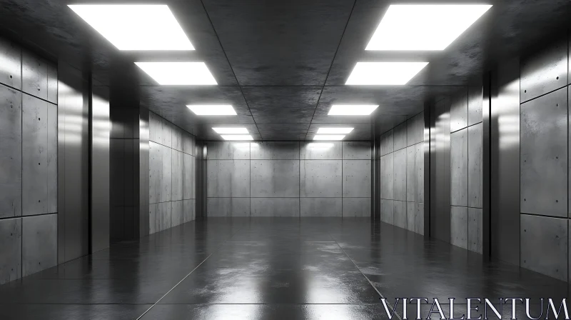 Futuristic Concrete Corridor with Minimalist Lighting AI Image