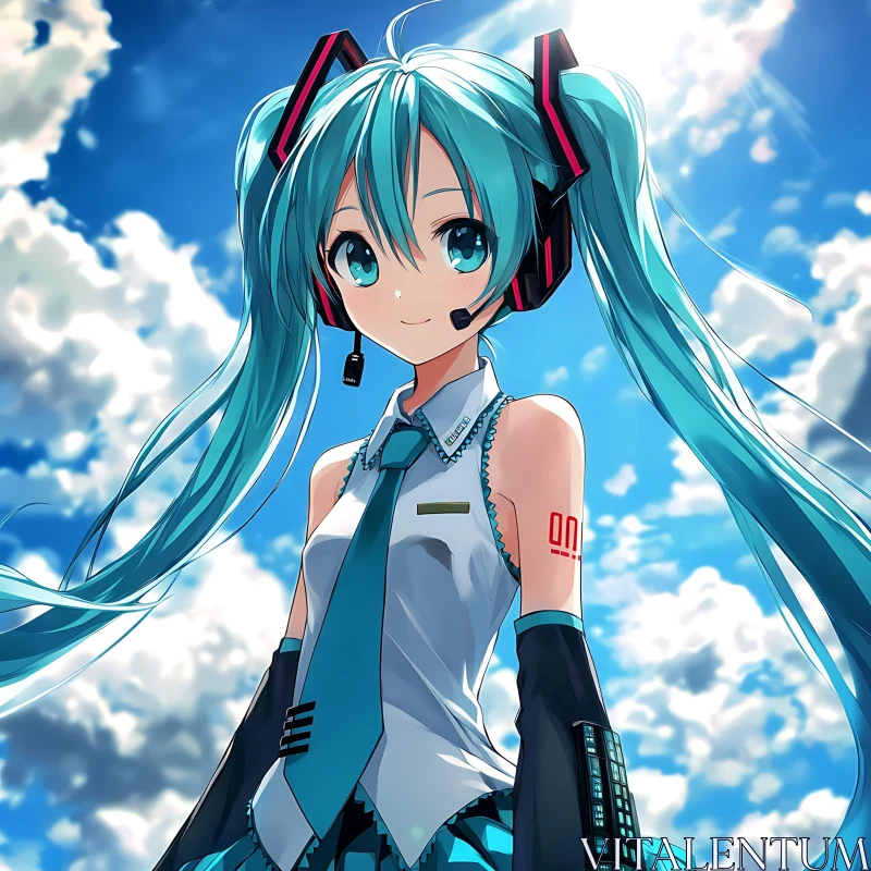 Cheerful Anime Girl with Futuristic Style AI Image