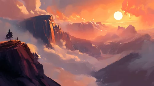 Sunset View over Mountain Peaks