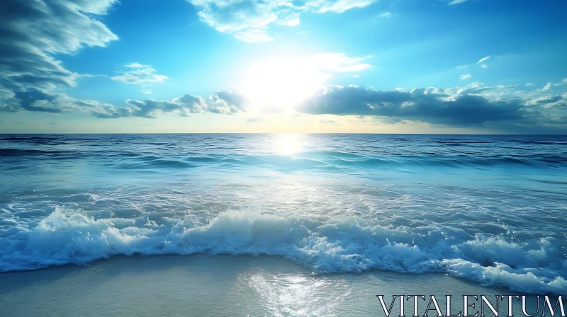 AI ART Peaceful Seascape with Waves and Sunlight