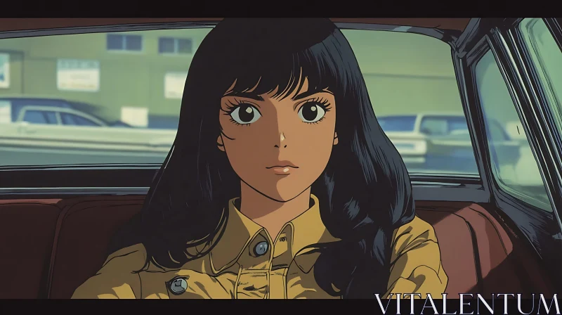 Retro Anime Woman in Car AI Image