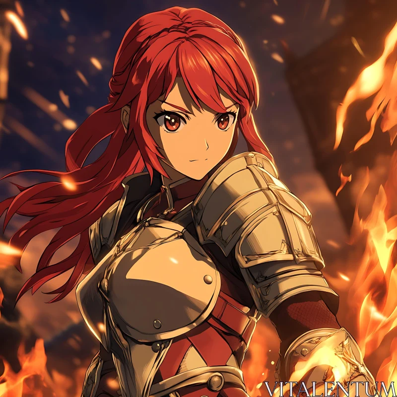 Red-Haired Warrior in Fiery Battle AI Image