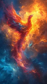 Ethereal Phoenix Against a Cosmic Backdrop