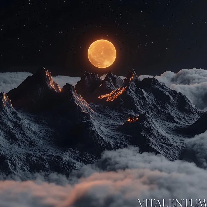 AI ART Moonlit Mountain Peaks Above the Clouds