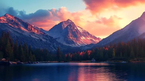 Sunset Over Mountain Lake