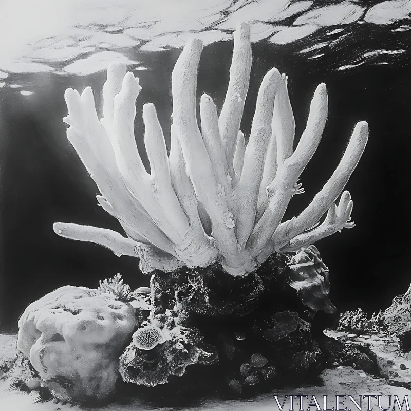 AI ART Underwater Coral Monochrome