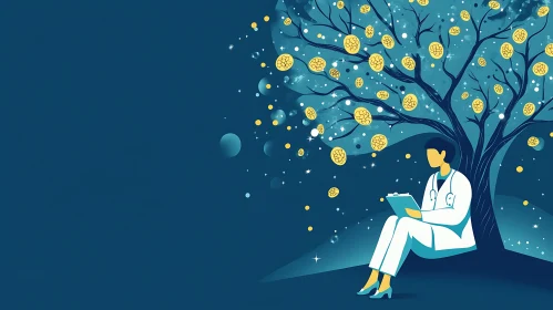 Medical Professional Resting Under Tree
