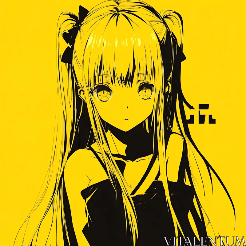 Anime Girl with Pigtails in Yellow and Black AI Image