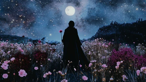 Floral Meadow at Night with Figure