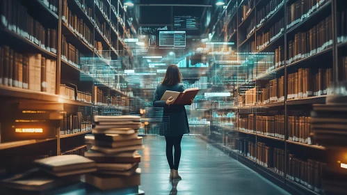 Woman Reading in Digital Library