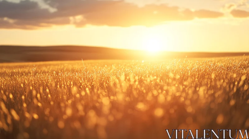 Sunset Over a Golden Wheat Field AI Image