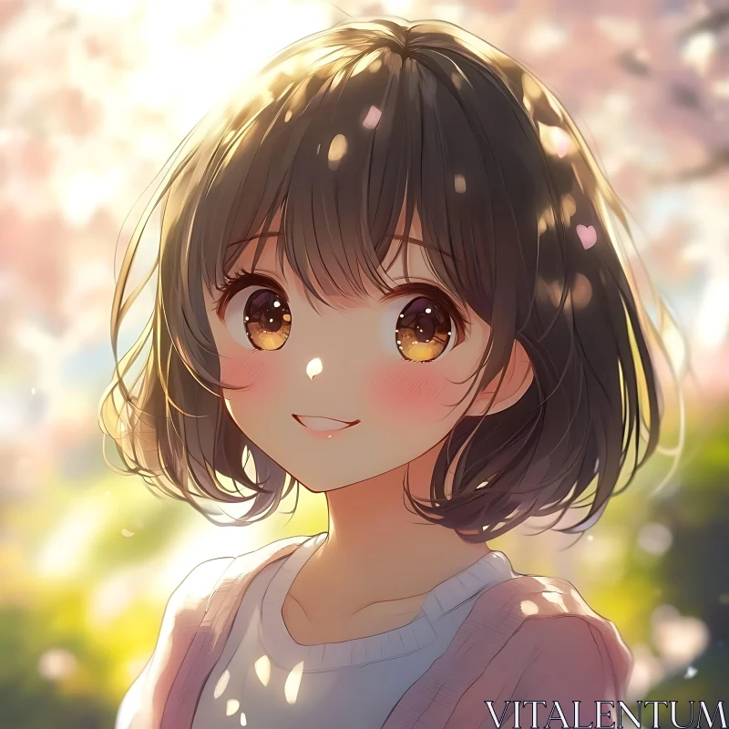 Anime Girl Amidst Blossoming Spring AI Image