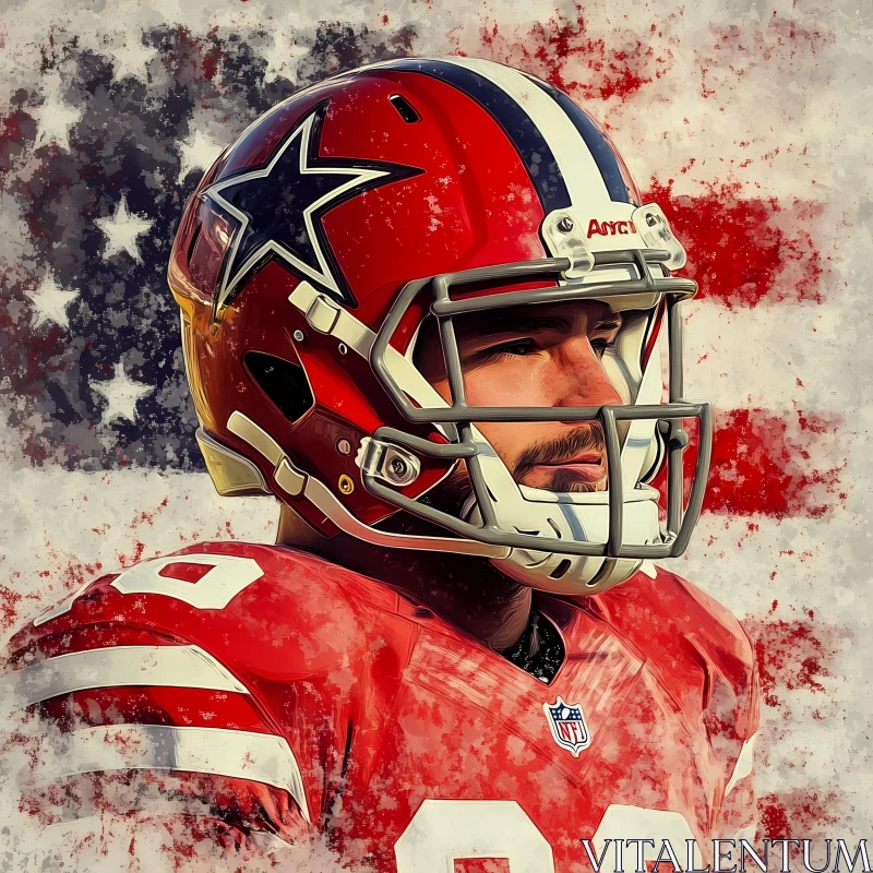 American Football Player in Front of USA Flag AI Image