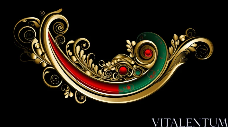 AI ART Elegant Rococo-Inspired Ornaments in Gold, Red, and Emerald