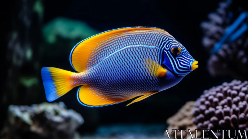 Exquisite Blue and Yellow Fish in Aquarium AI Image