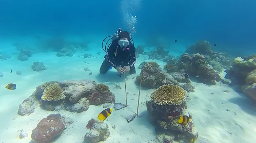 Underwater Scene with Diver and Coral