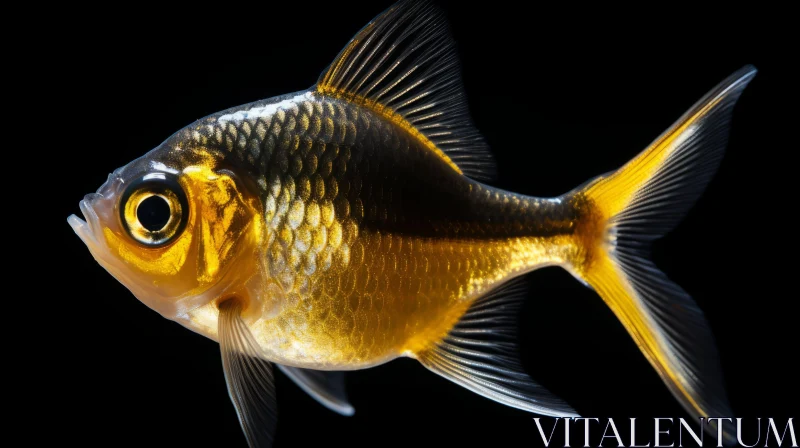 Golden Yellow Fish Isolated on Black Background: A Symbolic Representation AI Image