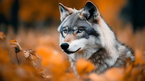 Wolf in Autumn Leaves