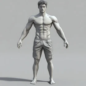 Muscular Man Sculpture in Neutral Setting