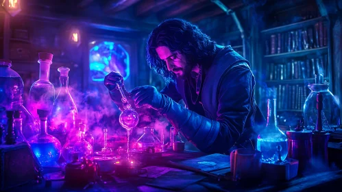 Wizard's Potion: A Magical Laboratory Scene