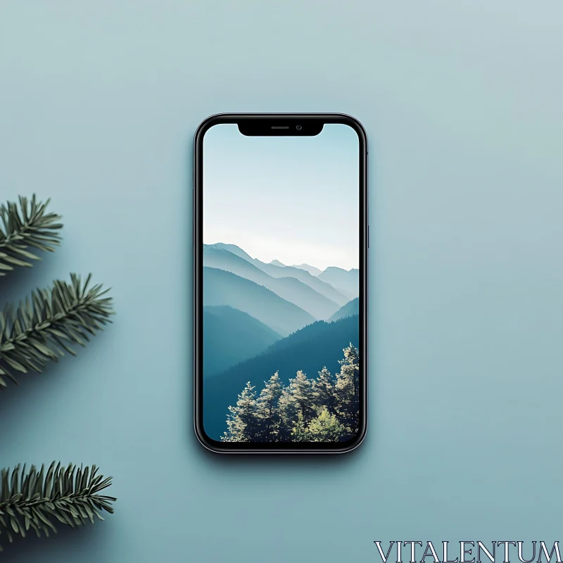 Serene Mountain Landscape on Mobile Device AI Image