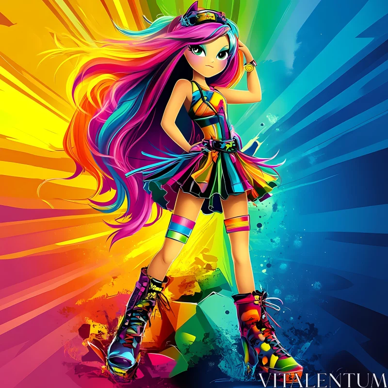 Colorful Anime Girl in Dynamic Pose AI Image