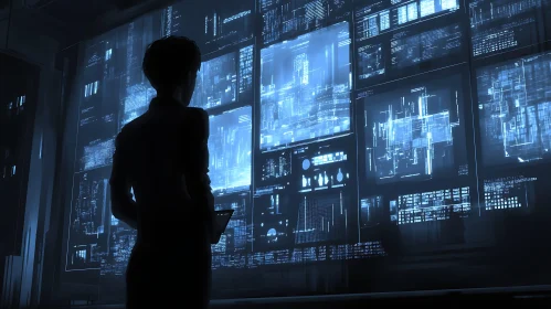 Woman Analyzing Data on Multiple Screens