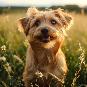 Cheerful Dog in Sunlit Meadow