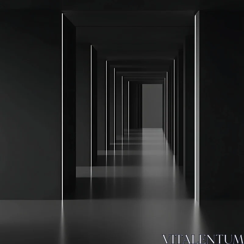 Monochrome Hallway Perspective AI Image