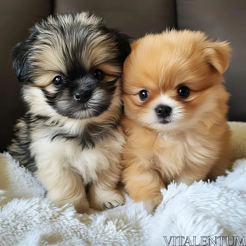 Two Cute Puppies on a Soft Blanket AI Image