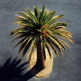 Isolated Palm Tree Casting Shadows