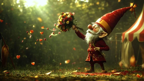 Enchanted Gnome with Bouquet