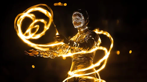 Luminous Figure Performing Fire Art