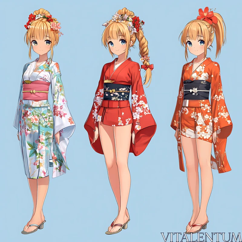 AI ART Japanese Anime Characters in Colorful Kimonos