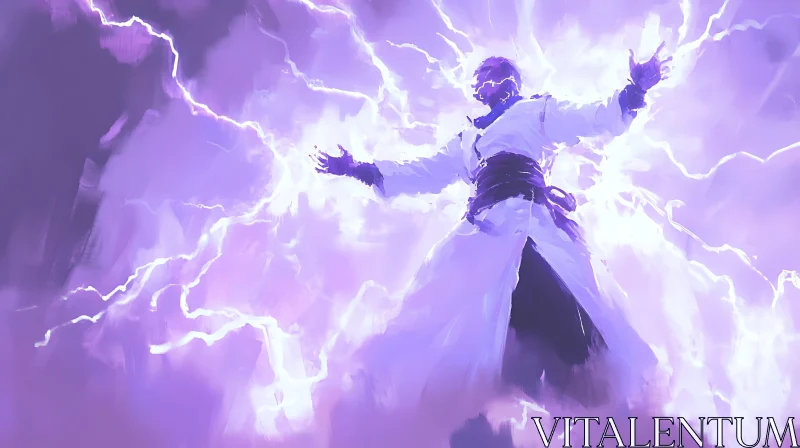 AI ART Figure in Lightning Storm